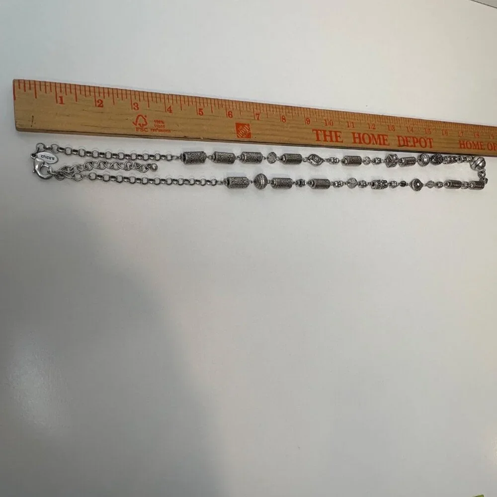 Chicos‎ Silver-Tone Beaded Necklace  Intricate Designs & Lobster Clasp 36”